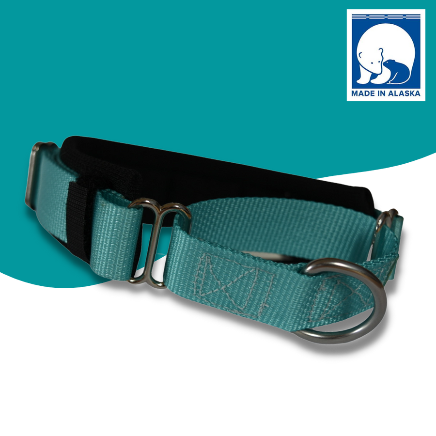 Photo sequence showing how to adjust a Martingale collar