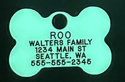 Glow-In-The-Dark Bone tag glowing in low light