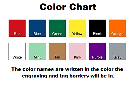 LuckyPet plastic pet tag color chart
