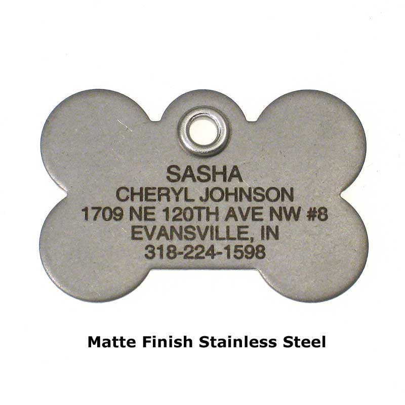 Metal Bone pet ID tag - matte finish stainless steel