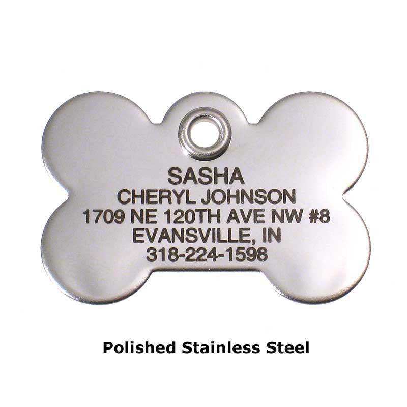 Metal Bone pet ID tag - stainless steel