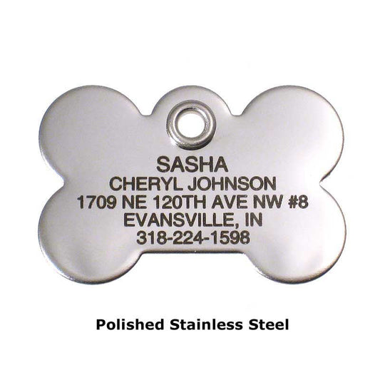 Metal Bone pet ID tag - stainless steel