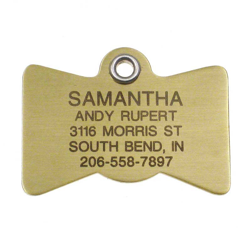 Metal Bow Tie polished brass pet ID tag