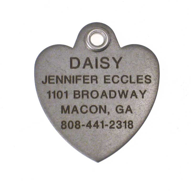 Metal Heart matte stainless steel pet ID tag