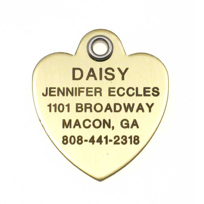 Metal Heart polished brass pet ID tag