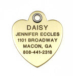 Metal Heart polished brass pet ID tag