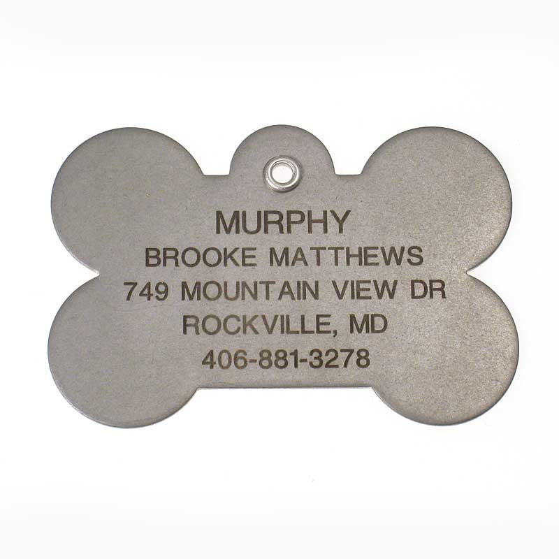 Metal JUMBO Bone matte stainless steel pet ID tag