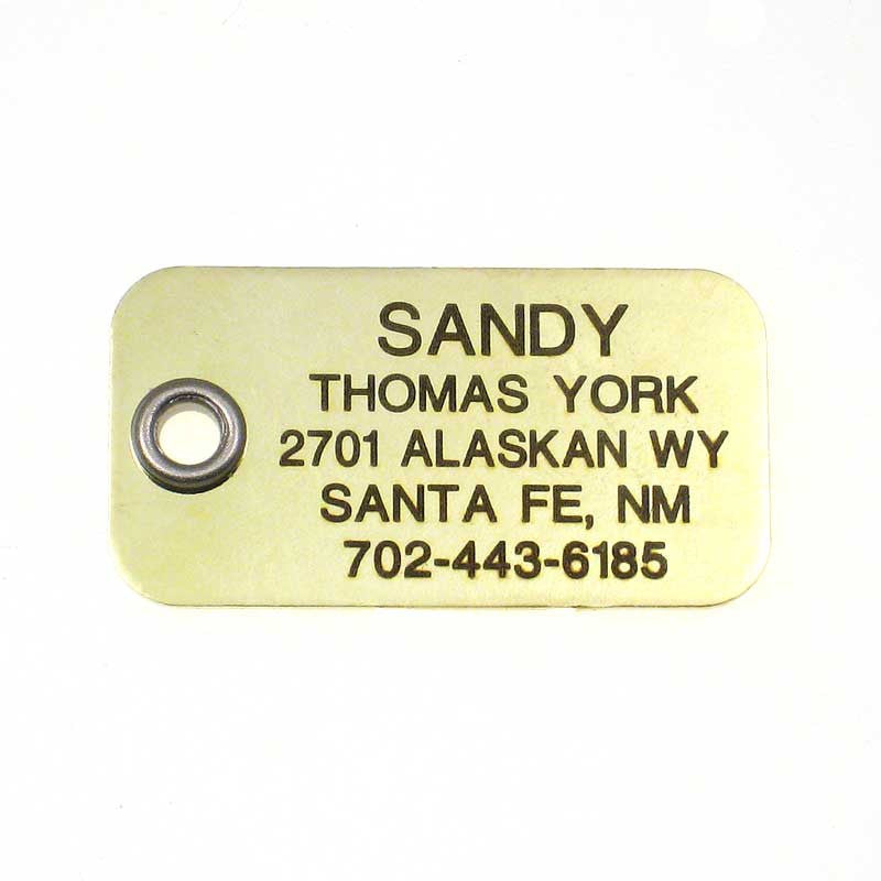Metal Rectangle polished brass pet ID tag