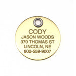 Metal Round polished brass pet ID tag