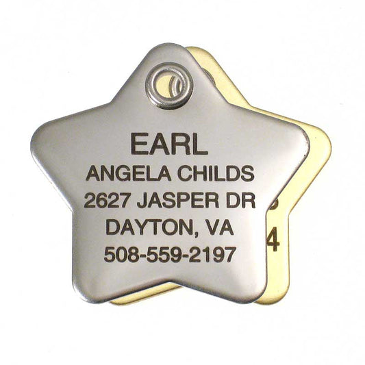 Metal Star pet ID tag