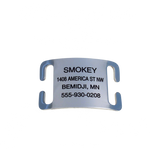 Engraved stainless-steel LuckyPet Slide-On Open Tag with up to five lines