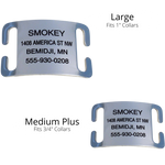 LuckyPet Slide-On Open Tag size guide for 1-inch and 3/4-inch collars
