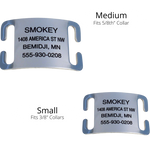 LuckyPet Slide-On Open Tag size guide for 5/8-inch and 3/8-inch collars